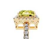 Fancy Yellow Princess Cut Diamond Pavé Band Halo Engagement Ring Set in Yellow gold with Prong Setting