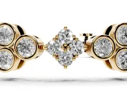 Round Lab-Grown Diamond Cluster Tennis Bracelet | Bezel Clover Stations | Yellow Gold