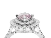 Fancy Pink Marquise Lab-Grown Diamond Double Halo Statement Ring Set in White Gold with Pavé Band