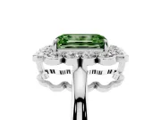 Emerald Cut Scalloped Cluster Halo Engagement Ring Setting for a Fancy Green Lab-Grown Diamond | Plain Band | Platinum