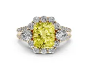 Radiant Cut Scalloped Halo Engagement Ring Setting for a Fancy Yellow Lab-Grown Diamond | Pear Side Stones | Yellow Gold