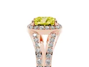 Cushion Cut Halo Engagement Ring Setting for a Fancy Yellow Lab-Grown Diamond | V-Split Pavé Band | Rose Gold