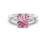 Radiant Cut Three Stone Engagement Ring Setting for a Fancy Pink Lab-Grown Diamond | Tapered Baguettes | White Gold