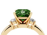 Princess Cut Three Stone Engagement Ring Setting for a Fancy Green Lab-Grown Diamond | Round Side Stones | Yellow Gold