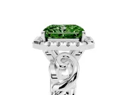 Fancy Green Radiant Cut Diamond Halo Ring Set in Silver with Scrollwork Band and Prong Setting