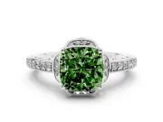 Cushion Cut Floral Pavé Engagement Ring Setting for a Fancy Green Lab-Grown Diamond | White Gold