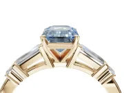 Emerald Cut Tapered Baguette Engagement Ring Setting for a Fancy Blue Lab-Grown Diamond | Bar Set Sides | Yellow Gold