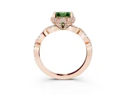 Fancy Green Asscher Cut Diamond Halo Twist Band Solitaire Ring Set in Rose gold with Prong-Set Center Stone