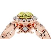 Fancy Yellow Oval Cut Diamond Halo Ring Set in Rose gold with Milgrain Pavé Band and Prong Setting