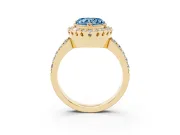 Heart-Shaped Milgrain Halo Engagement Ring Setting for a Fancy Blue Lab-Grown Diamond | Pavé Shoulders | Yellow Gold