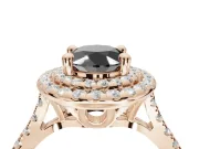 Oval Double Halo Engagement Ring Setting for a Black Center | Pavé Shoulders | Rose Gold