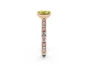 Fancy Yellow Emerald Cut Diamond Solitaire Ring Set in Rose gold with Slim Pavé Band and Prong Setting