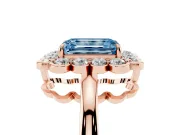 Emerald Cut Scalloped Cluster Halo Engagement Ring Setting for a Fancy Blue Lab-Grown Diamond | Plain Band | Rose Gold