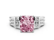 Fancy Pink Three-Stone Radiant Cut Diamond Channel Set Ring Set in Silver with Bar Prongs