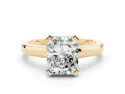 Radiant Cut Diamond Solitaire Ring Set in Yellow gold with Prong Head and Smooth Polished Band