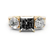 Princess Cut Three Stone Engagement Ring Setting for a Black Center | Wide Plain Band | Yellow Gold
