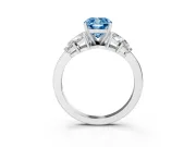 Fancy Blue Cushion Cut Diamond Cluster Leaf Design Ring Set in Platinum with Prong Setting