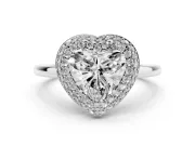 Heart Cut Diamond Halo Engagement Ring Set in Silver with Solitaire Band and Prong Setting