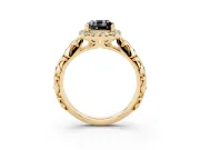 Cushion Cut Leaf Halo Engagement Ring Setting for a Black Center | Bezel Accents | Yellow Gold