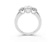 Oval Cut Diamond Three-Stone Ring Set in White gold with Polished Band and Prong Setting