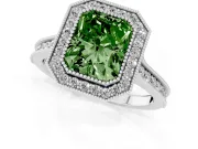 Radiant Cut Vintage Milgrain Halo Engagement Ring Setting for a Fancy Green Lab-Grown Diamond | Bezel Head | White Gold