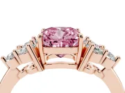 Cushion Cut Cluster Side Stone Engagement Ring Setting for a Fancy Pink Lab-Grown Diamond | Plain Band | Rose Gold