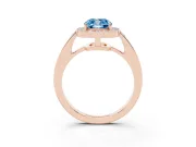 Fancy Blue Cushion Cut Diamond Halo Pavé Engagement Ring Set in Rose gold with Bezel Setting