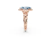 Fancy Blue Marquise Cut Diamond Halo Ring Set in Rose gold with Scrollwork Band and Prong Setting