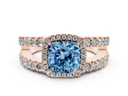 Cushion Cut Halo Split Shank Engagement Ring Setting for a Fancy Blue Lab-Grown Diamond | Rose Gold