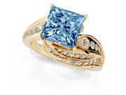 Princess Cut Bypass Pavé Engagement Ring Setting for a Fancy Blue Lab-Grown Diamond | Graduated Pavé | Yellow Gold