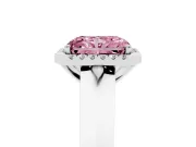 Fancy Pink Radiant Cut Diamond Halo Ring Set in White gold with Cathedral Band and Prong Setting
