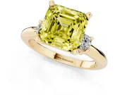 Asscher Cut Three Stone Engagement Ring Setting for a Fancy Yellow Lab-Grown Diamond | Round Side Stones | Yellow Gold