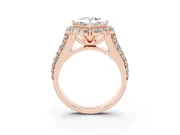 Princess Cut Large Accent Halo Engagement Ring Setting | Graduated Pavé | Rose Gold