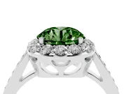 Fancy Green Round Cut Diamond Floral Halo Ring Set in White gold with Pavé Band and Prong Setting