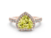 Fancy Yellow Heart Cut Diamond Halo Engagement Ring Set in Rose gold with Pavé Band and Prong Setting