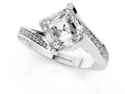 Asscher Cut Diamond Solitaire Ring Set in Platinum with Intertwined Pavé Twist Band