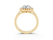 Heart Cut Diamond Halo Ring Set in Yellow gold with Round Halo and Smooth Solitaire Band
