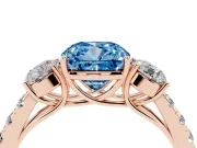 Cushion Cut Engagement Ring Setting for a Fancy Blue Lab-Grown Diamond | Three Stone | Rose Gold