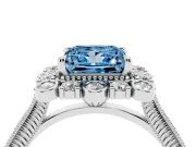 Fancy Blue Princess Cut Diamond Halo Milgrain Pavé Ring Set in Platinum with Prong Setting