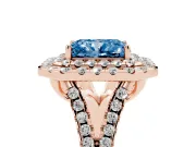 Radiant Cut Halo Split Shank Engagement Ring Setting for a Fancy Blue Lab-Grown Diamond | Pavé Strands | Rose Gold
