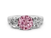 Round Vintage Three Stone Engagement Ring Setting for a Fancy Pink Lab-Grown Diamond | Sterling Silver