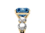 Asscher Cut Five Stone Engagement Ring Setting for a Fancy Blue Lab-Grown Diamond | Prong Set Side Stones | Yellow Gold
