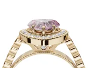 Heart-Shaped Graduated Milgrain Halo Engagement Ring Setting for a Fancy Pink Lab-Grown Diamond | Yellow Gold