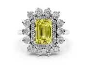 Emerald Cut Floral Halo Engagement Ring Setting for a Fancy Yellow Lab-Grown Diamond | Plain Band | Sterling Silver