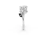 Oval Cut Diamond Solitaire Twist Engagement Ring Set in Silver with Pavé Leaf Accents
