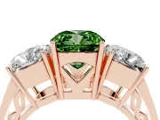 Cushion Cut Three Stone Engagement Ring Setting for a Fancy Green Lab-Grown Diamond | Beaded Shoulders | Rose Gold