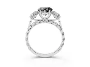 Heart-Shaped Three Stone Engagement Ring Setting for a Black Center | Braided Band | Platinum