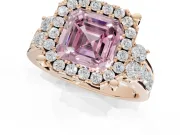 Asscher Cut Halo Engagement Ring Setting for a Fancy Pink Lab-Grown Diamond | Graduated Channel Band | Rose Gold