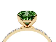Cushion Cut Pave Solitaire Engagement Ring Setting for a Fancy Green Lab-Grown Diamond | Slim Band | Yellow Gold