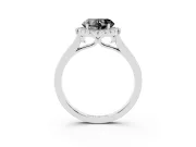 Fancy Black Heart Cut Halo Round Diamond Solitaire Ring Set in Silver with Pavé Band and Prong Setting